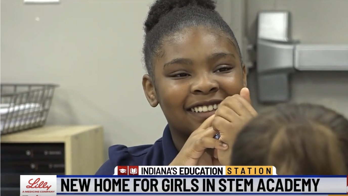 Girls IN STEM Academy student featured in a news story about the school’s new location.