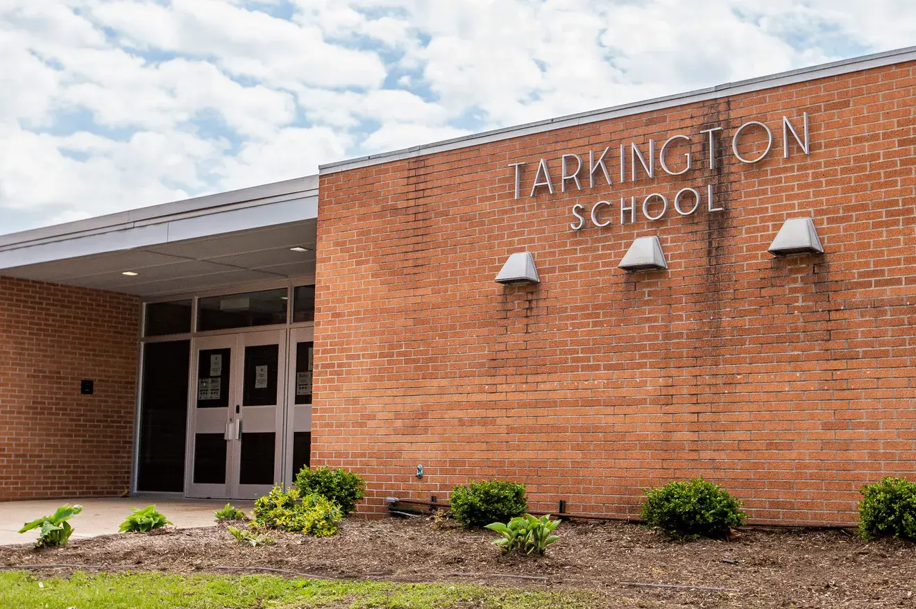 Exterior entrance of the Tarkington School building, home of Paramount South Bend.