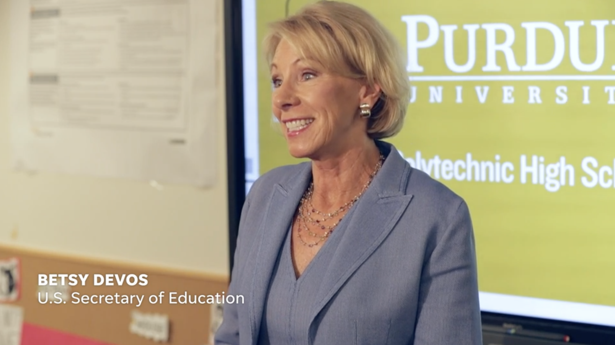 Betsy DeVos, U.S. Secretary of Education, speaking during a visit to Purdue Polytechnic High School.