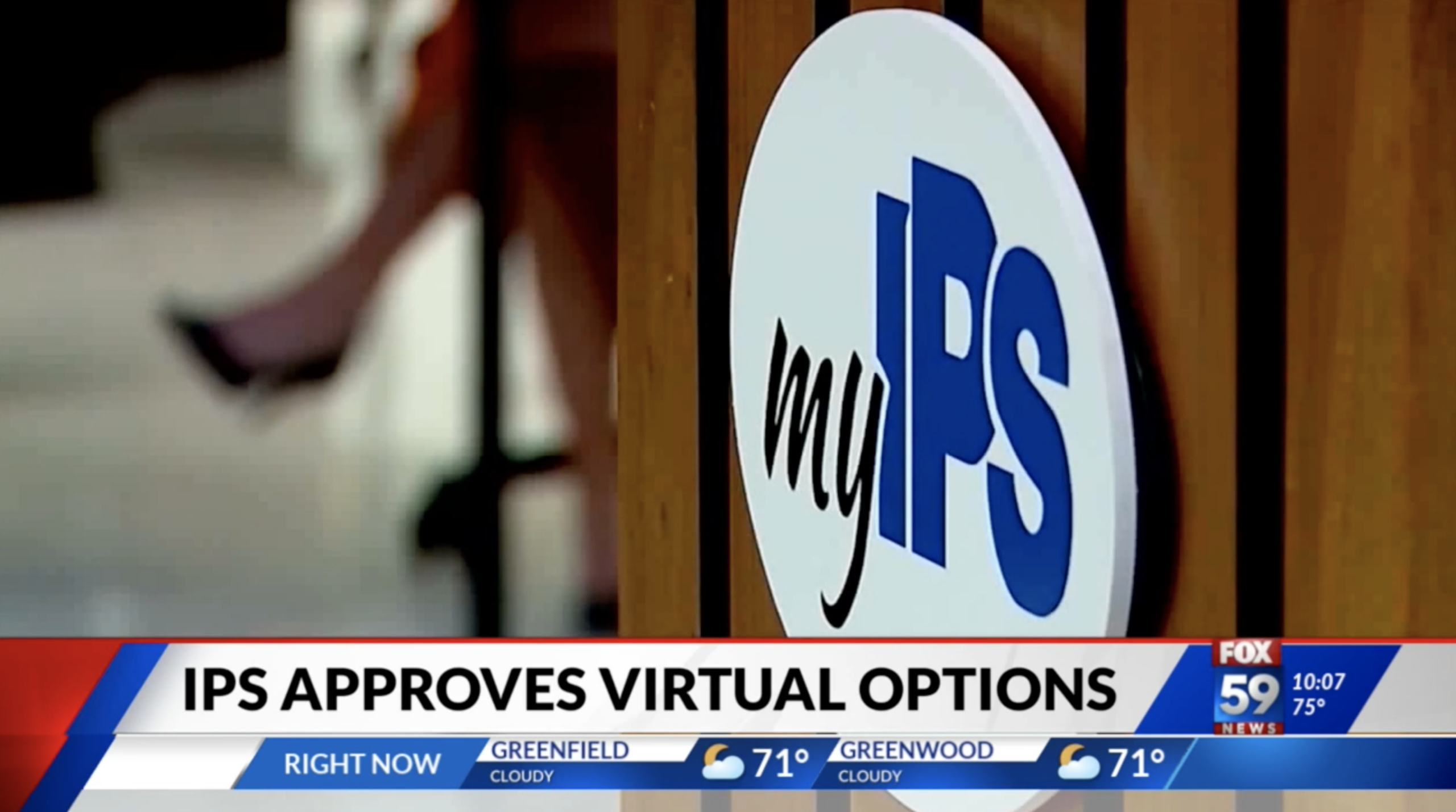 myIPS logo featured in a news story about Indianapolis Public Schools approving virtual learning options.