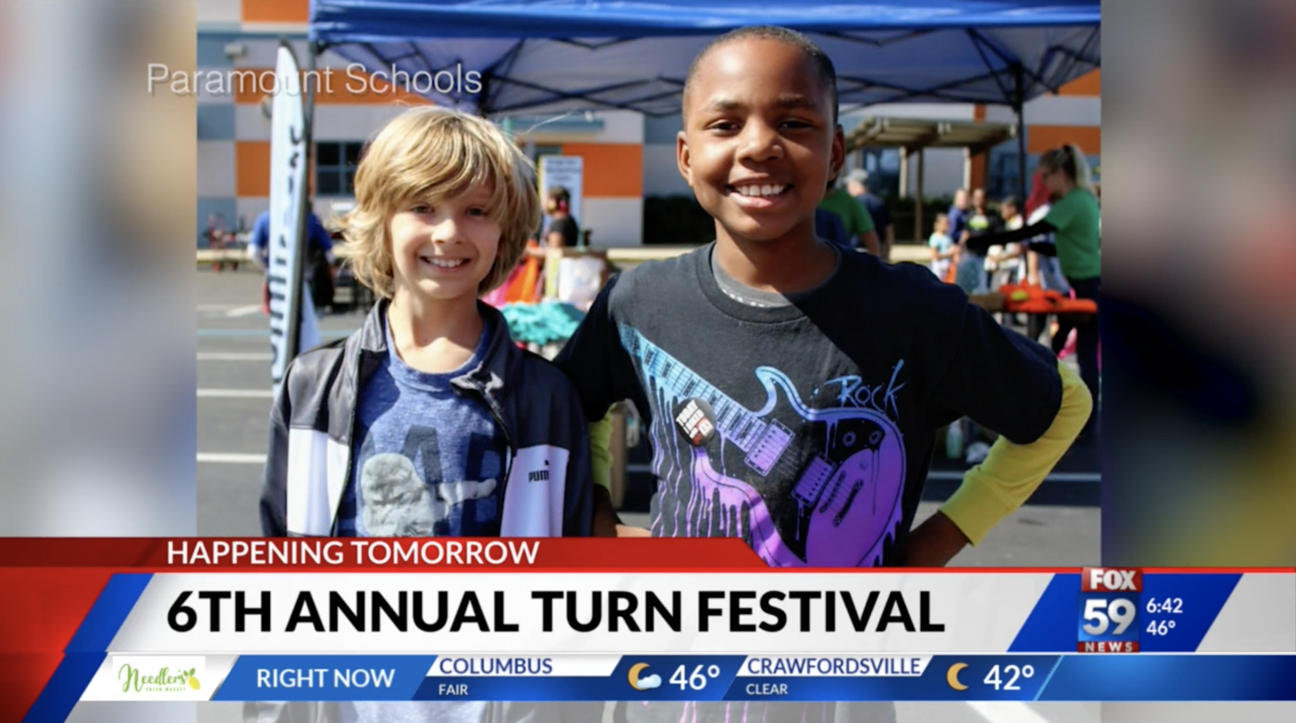 Screenshot-2023-12-13-at-12.47.01-PM Two Paramount students featured in a FOX59 news story promoting the sixth annual TURN Festival.