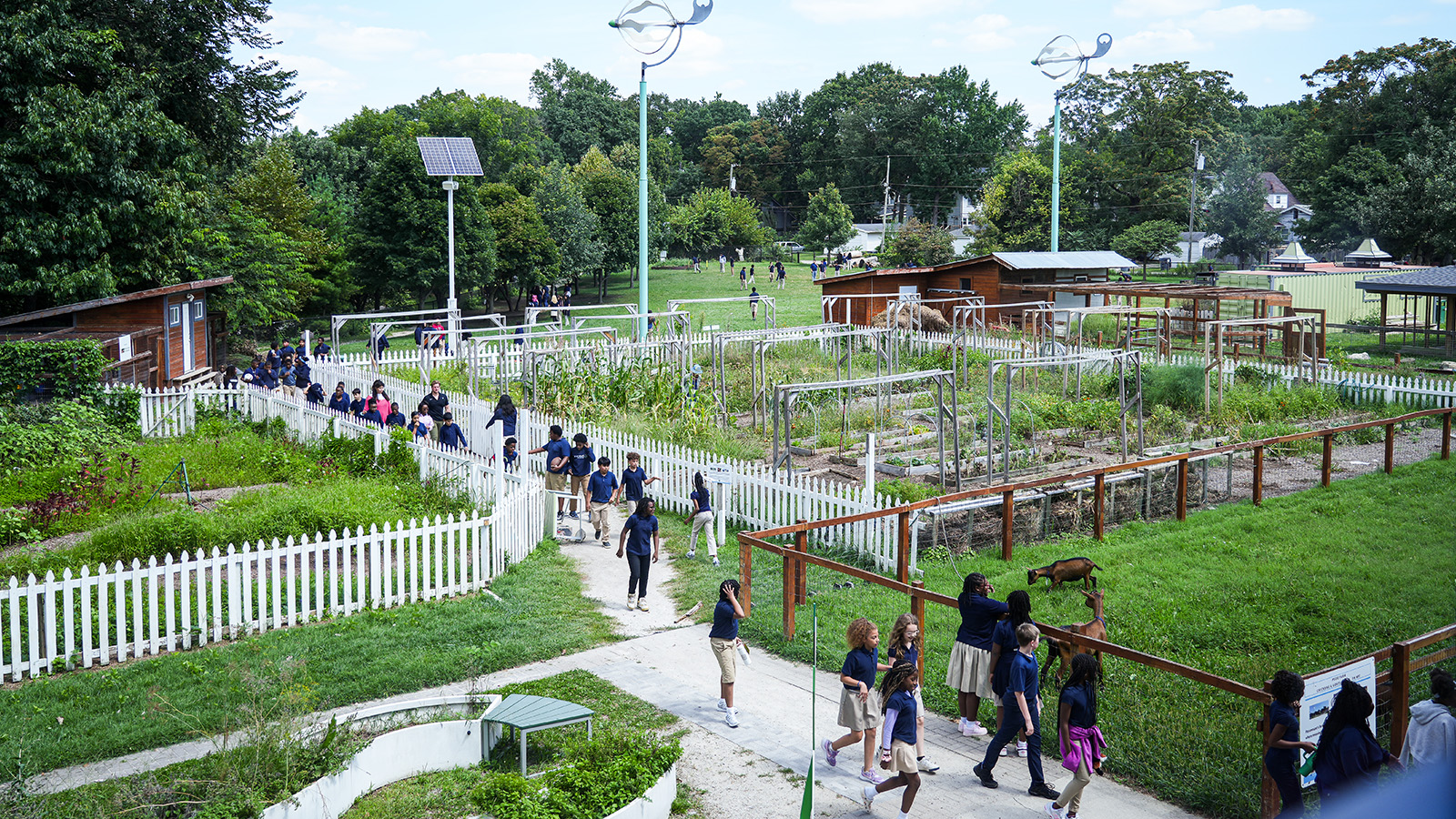 brookside-calendar-hero Paramount Brookside students exploring the school’s urban farm, gardens, and animal enclosures during an outdoor learning activity